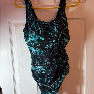 Ladies' Black & Teal Patterned One-Piece Swimsuit